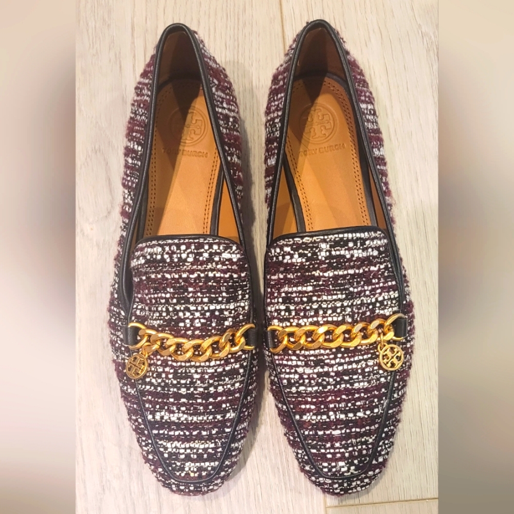 Tory Burch Tweed Loafers with Gold Hardware